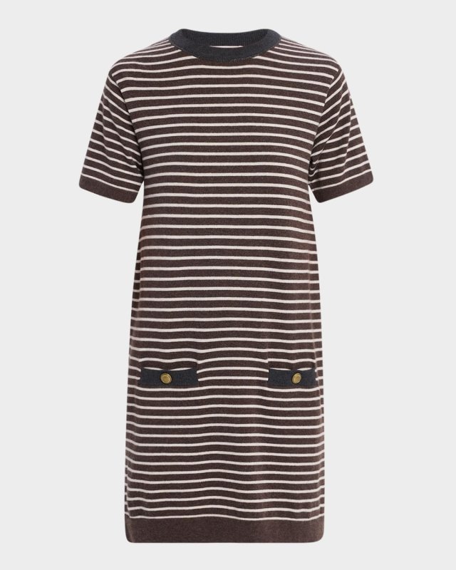 Striped Wool-Cashmere Mini T-Shirt Dress